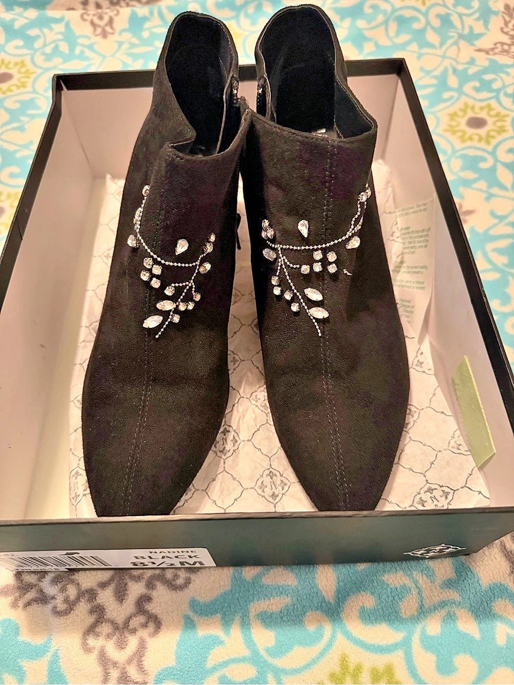 Nadine Embellished Pointed-Toe Heeled Booties Black US 8.5 M Like N